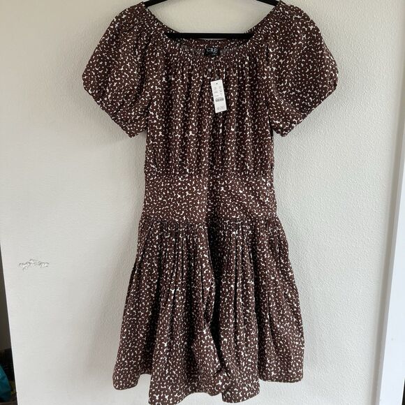 J. Crew Drop-waist cotton poplin mini dress in mocha floral Women’s Size 4 - Picture 2 of 13